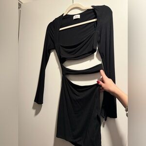 Oh Polly Elegant Black Cut-Out Long Sleeve Dress